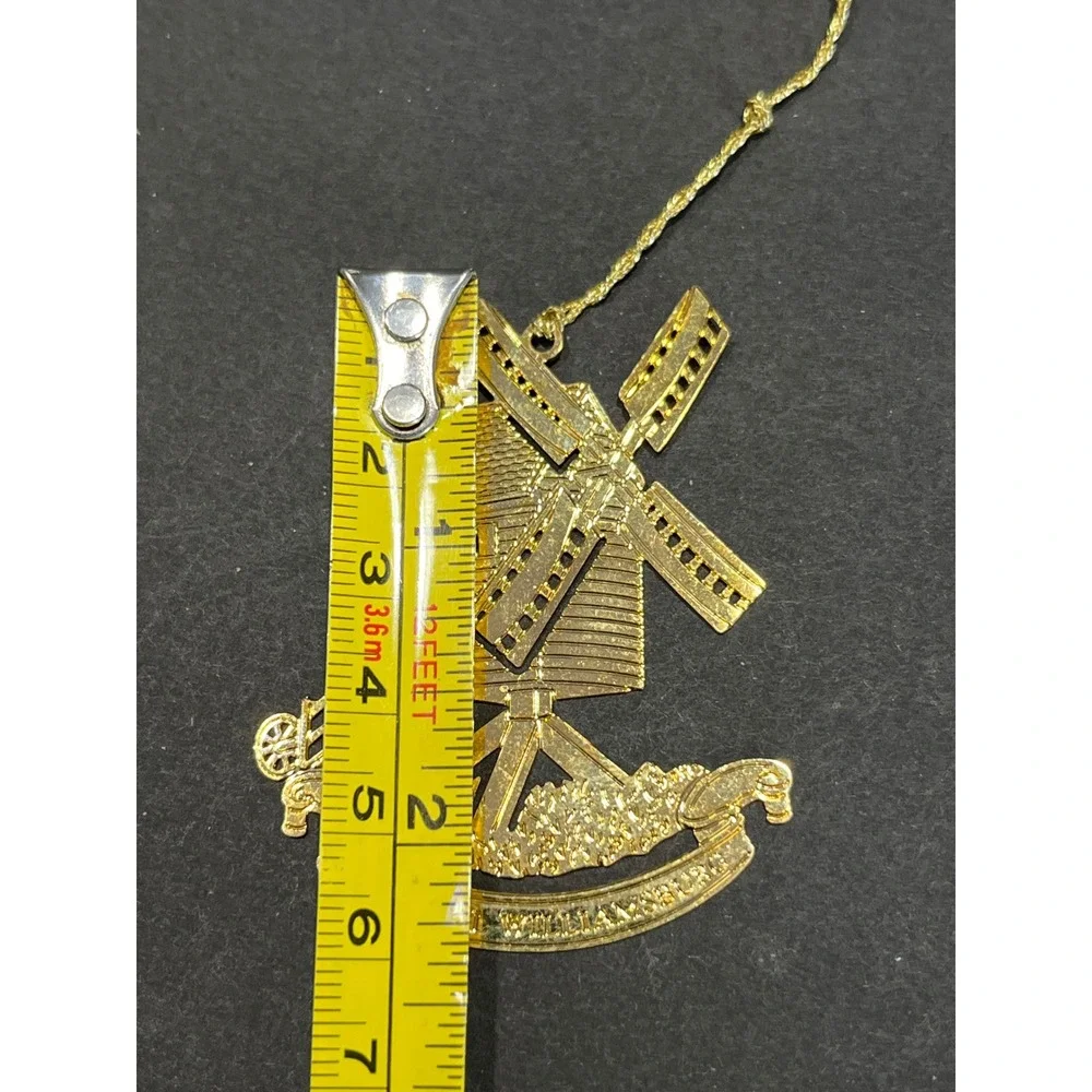 Colonial Williamsburg Windmill Gold Tone Metal Christmas Ornament Souvenir